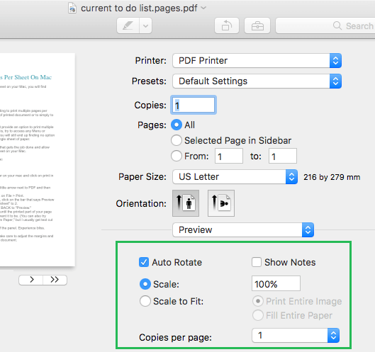 fit multiple pages on onto one page for pdf mac